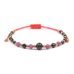 Bransoletka celebrytka czarny TURMALIN RUBIN HEMATYT ochrona i optymizm